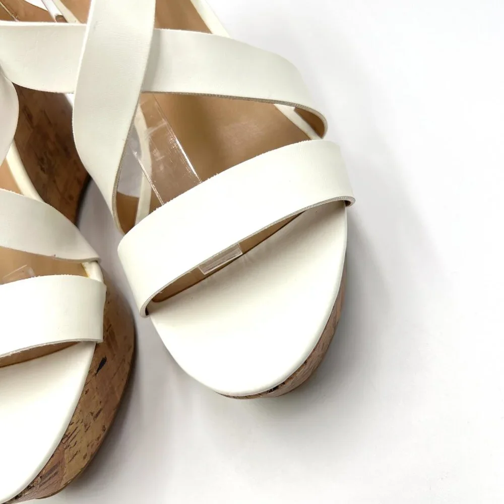 Franco Sarto Womens Size 10 Stallion White Faux‎ Leather Wedges Sandals Shoes